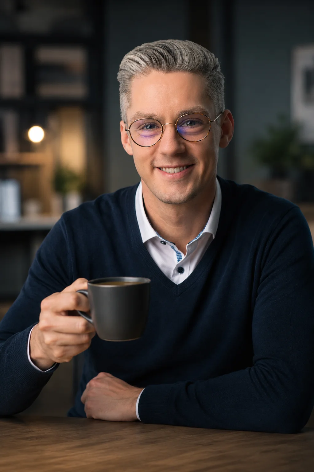 Portrait Patrick Reuver mit Kaffeetasse